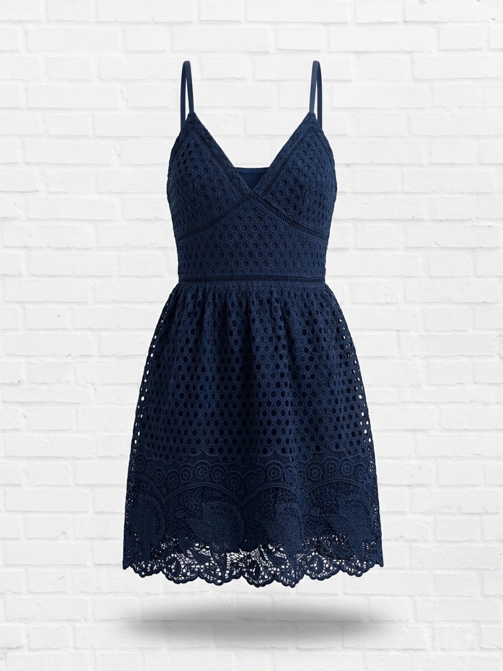 Abercrombie & Fitch Navy Blue Eyelet Lace Fit & Flare Dress Size MT Medium Tall